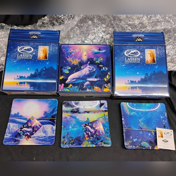 Set 3 Ocean Sea Life Dolphins , Whale Glass Plate Collectible NIB - Picture 1 of 9